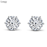 Classic Round Cut 925 Sterling Silver Stud Earrings for Lady