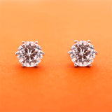 Classic Round Cut 925 Sterling Silver Stud Earrings for Lady