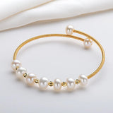 14K Filled Pearl Charm Bracelet Bangle for Women