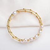 14K Filled Pearl Charm Bracelet Bangle for Women
