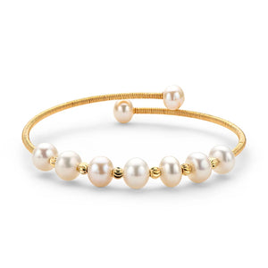 14K Filled Pearl Charm Bracelet Bangle for Women