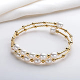 14K Filled Pearl Charm Bracelet Bangle for Women