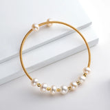 14K Filled Pearl Charm Bracelet Bangle for Women