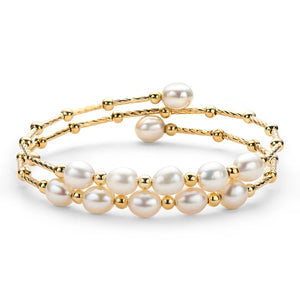 14K Filled Pearl Charm Bracelet Bangle for Women