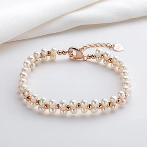 14k Filled Charm Bracelet Women Pearl Twisted 925 Silver Bracelet