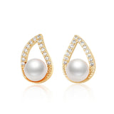 14K Plate Earring Stud 6-6.5mm Natural Cultured Freshwater Pearls for Women
