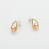 14K Plate Earring Stud 6-6.5mm Natural Cultured Freshwater Pearls for Women