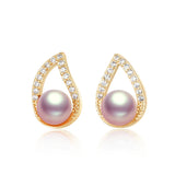 14K Plate Earring Stud 6-6.5mm Natural Cultured Freshwater Pearls for Women