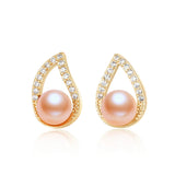 14K Plate Earring Stud 6-6.5mm Natural Cultured Freshwater Pearls for Women