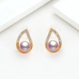 14K Plate Earring Stud 6-6.5mm Natural Cultured Freshwater Pearls for Women