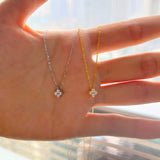 925 Silver Chain Necklace with Moissanite Four-leaf Flower Pendant