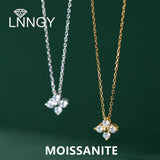 925 Silver Chain Necklace with Moissanite Four-leaf Flower Pendant