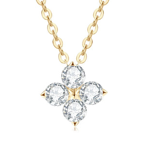 925 Silver Chain Necklace with Moissanite Four-leaf Flower Pendant