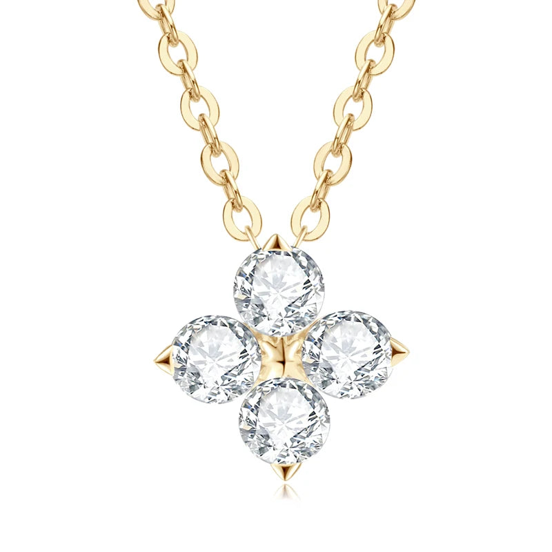925 Silver Chain Necklace with Moissanite Four-leaf Flower Pendant
