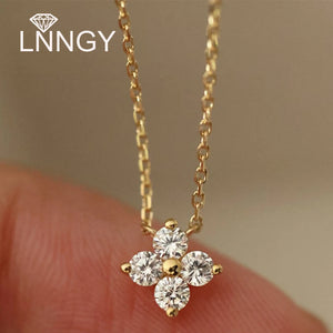 925 Silver Chain Necklace with Moissanite Four-leaf Flower Pendant