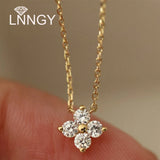 925 Silver Chain Necklace with Moissanite Four-leaf Flower Pendant