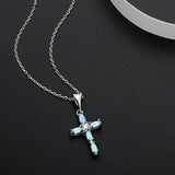 Opal Cross Pendant Necklace in Sterling Silver Marquise Cut Gemstone