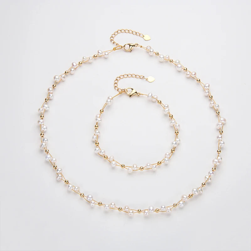 Pearl Bracelet 14K Filled Jewelry Set Christmas Gift