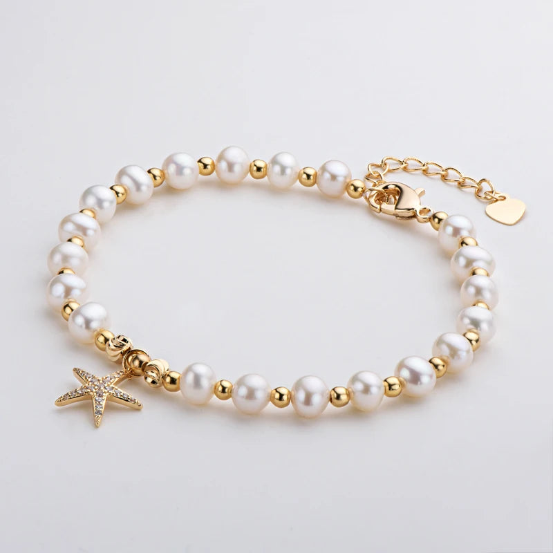 Starfish Charm Bracelet 14K Filled Pearls Strand Jewelry