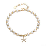 Starfish Charm Bracelet 14K Filled Pearls Strand Jewelry