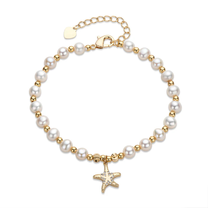 Starfish Pearl Bracelet 14K Filled 5-6mm Freshwater Pearl Birthday Jewelry