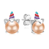 Unicorn Earrings Sterling Silver 6mm Natural Pearl Women Jewelry