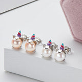 Unicorn Earrings Sterling Silver 6mm Natural Pearl Women Jewelry