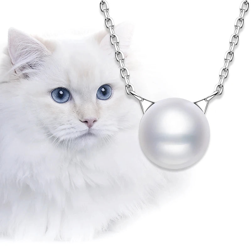 Sterling Silver Cat Pendant Necklace with Freshwater Pearl