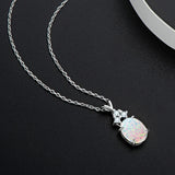 Vintage Opal Birthstone Pendant Necklace 925 Sterling Silver Synthetic