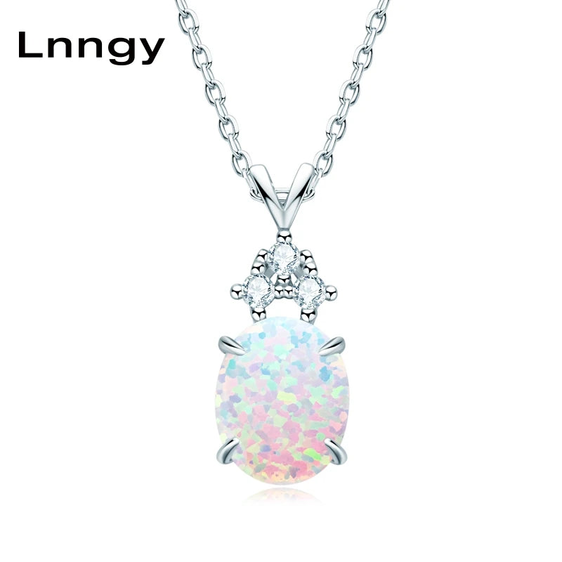 Vintage Opal Birthstone Pendant Necklace 925 Sterling Silver Synthetic
