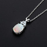 Vintage Opal Birthstone Pendant Necklace 925 Sterling Silver Synthetic
