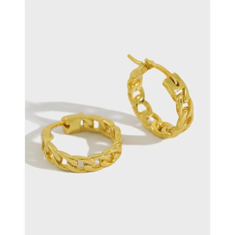 S925 Vintage Chain Hoop Earrings 13mm Minimalist Fine Jewelry