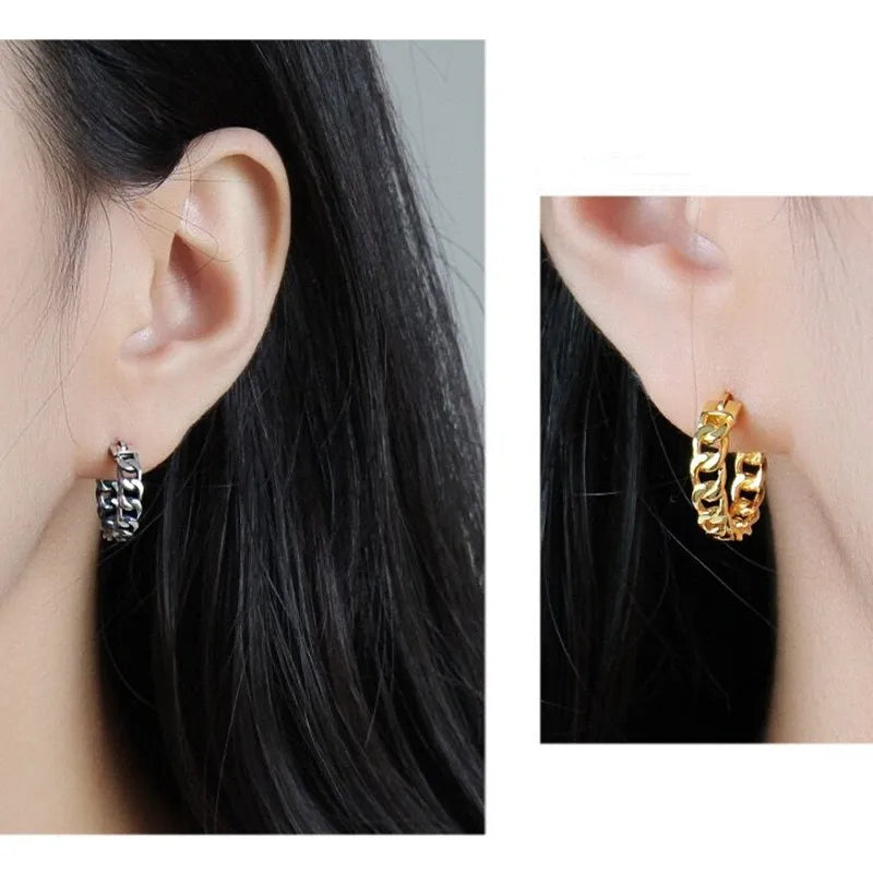S925 Vintage Chain Hoop Earrings 13mm Minimalist Fine Jewelry