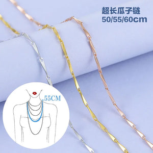 925 Silver Melon Bar Chain Sweater Necklace Long 50/55/60cm