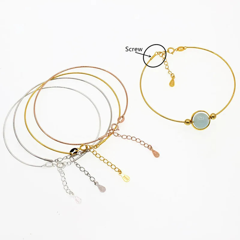 925 Silver Screw Bracelet Bangle For DIY Charms Jewelry Women