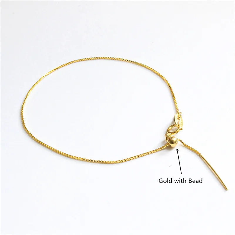 925 Silver Slide Adjustable Box Chain Anklet 18/23cm For Women