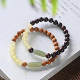 Red & Green Sandalwood 6mm Bracelet, Single Ring Hotan Jade, Wooden Jewelry