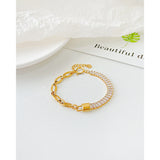 Lock Shaped Zircon Inlaid Bracelet Women'S Stainless Steel Chain Bracelet