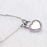 925 Silver Heart Choker Necklace Pink CZ Chains