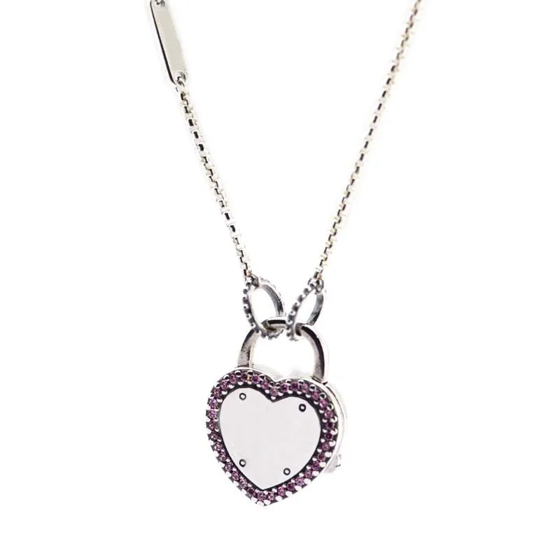 925 Silver Heart Choker Necklace Pink CZ Chains