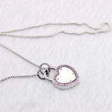 925 Silver Heart Choker Necklace Pink CZ Chains