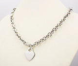 Plain Silvery Heart Charm Chain Necklace Stainless Steel Women Jewelry