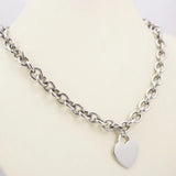 Plain Silvery Heart Charm Chain Necklace Stainless Steel Women Jewelry