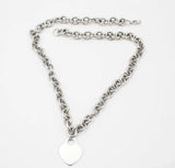 Plain Silvery Heart Charm Chain Necklace Stainless Steel Women Jewelry