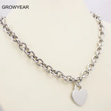 Plain Silvery Heart Charm Chain Necklace Stainless Steel Women Jewelry