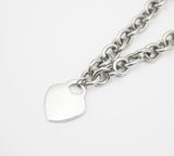 Plain Silvery Heart Charm Chain Necklace Stainless Steel Women Jewelry