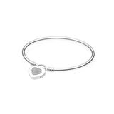 Logo Heart Padlock Clasp Bangle Bracelet 925 Sterling Silver