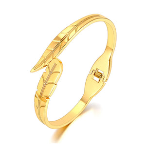 18K Plated Leaves Charm Bangles for Women Titanium Stainless Steel Party Jewelry