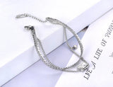 18K Plated Double Layer Stainless Steel CZ Crystal Charm Bracelet