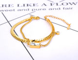 18K Plated Double Layer Stainless Steel CZ Crystal Charm Bracelet